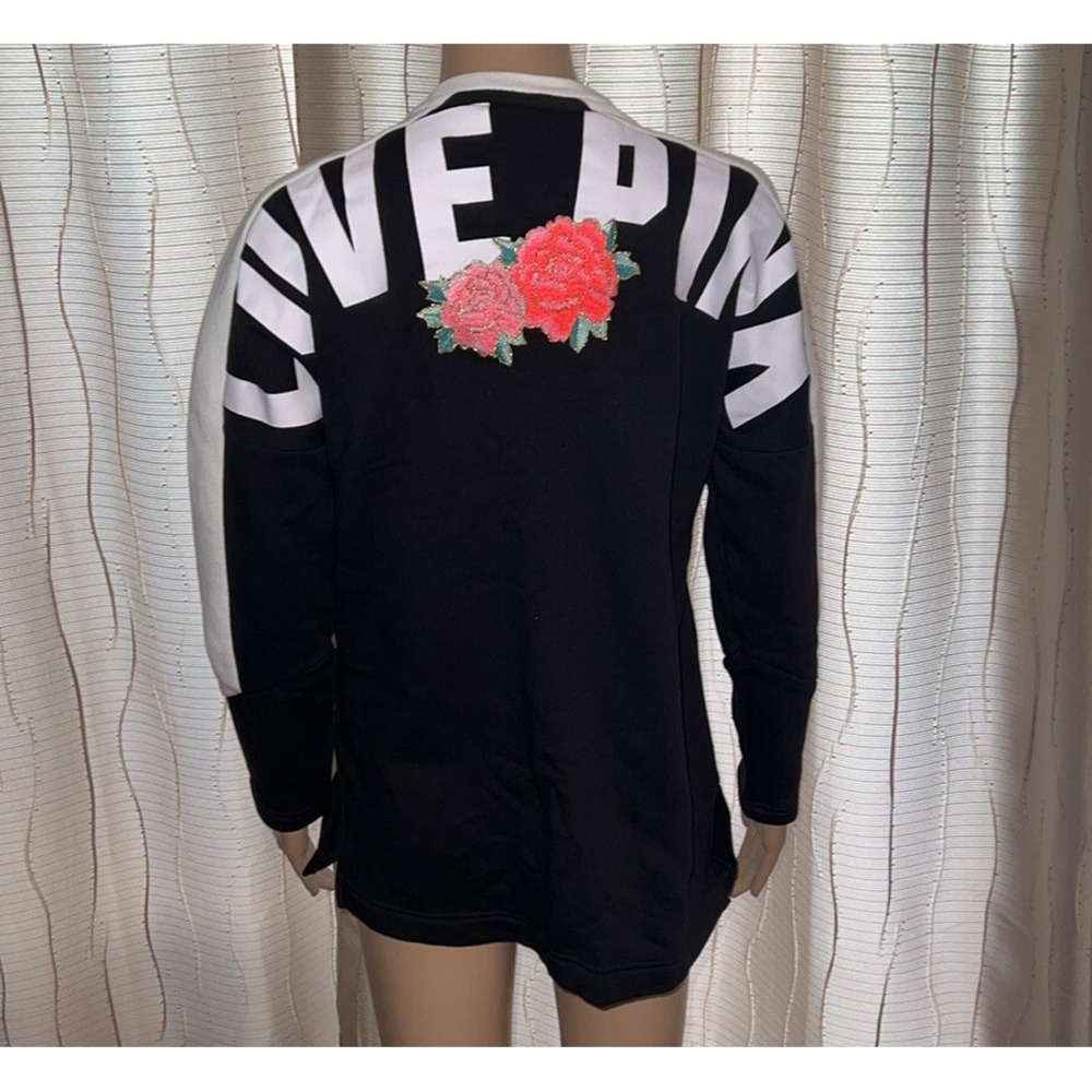 Victoria's Secret PINK‎ Varsity Crew Tunic Women Sz XS Black Floral Lace Up